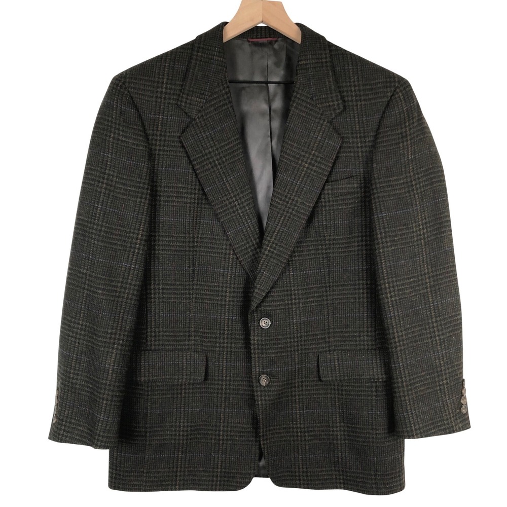 VTG Hart Schaffner Marx 100% Wool Blazer Jacket Sz 40R‎ Gray Plaid Made in USA